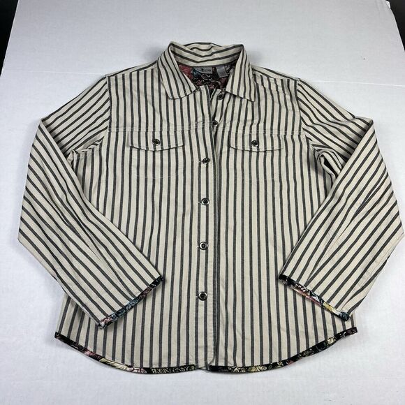 Chicos Button Down Shirt Striped Contrast Trim Long Sleeve Work Top 1 MEDIUM - Picture 1 of 10